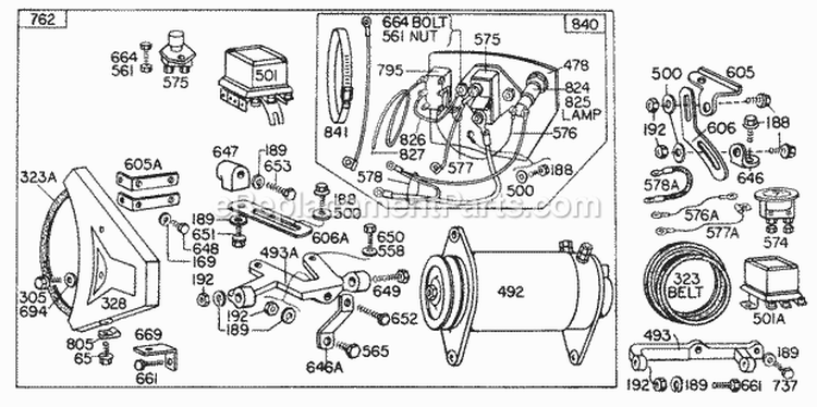 Electric StarterStarter Control Diagram and Parts List for 300421-0123-99  Briggs and Stratton Engine